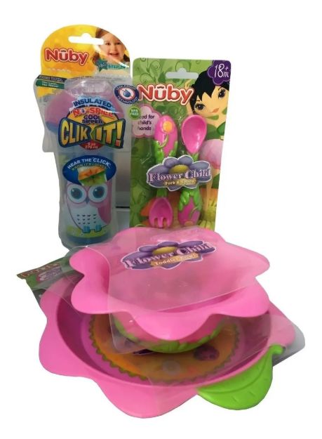 Imagen de Pack plato, bowl, cubiertos y vaso antivuelco Nuby