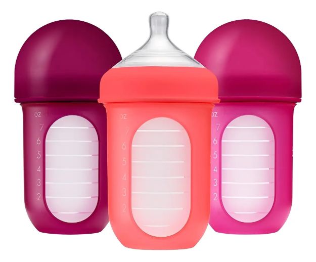 Imagen de Pack X 3 Mamadera anticólico Boon, con bolsa y tetina de silicona 8oz (236 Ml)-fucsia
