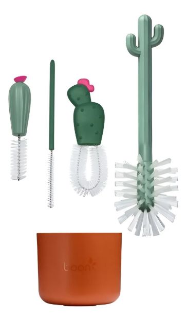 Imagen de Set Cepillos Limpiamemas Con Recipiente escurridor Boon - Marrón