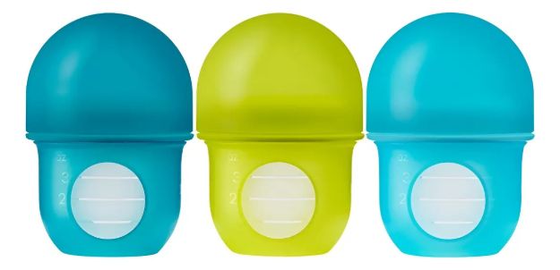 Imagen de Pack X 3 Mamadera Boon anticólico con bolsa y tetina de silicona 4oz (118 Ml)-azul