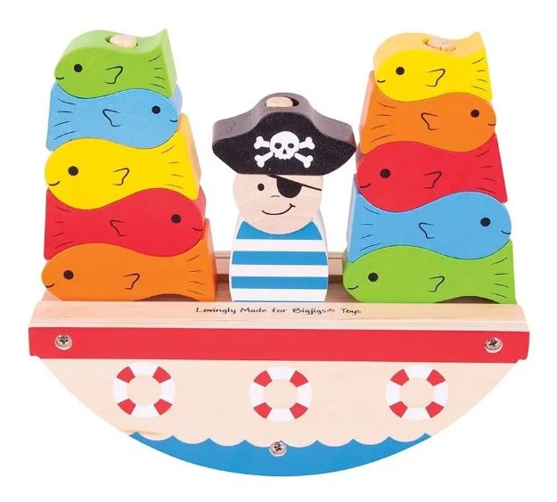 Imagen de Barco pirata de madera, juego apilable y de equilibrio Bigjigs