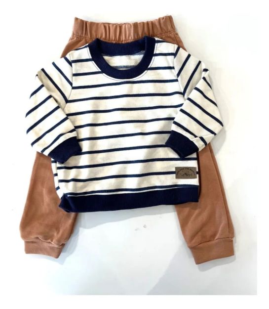 Imagen de Conjunto Remera Manga Larga Rayas Y Pantalón Jogging Bebes Marrón 36 A 42 Meses