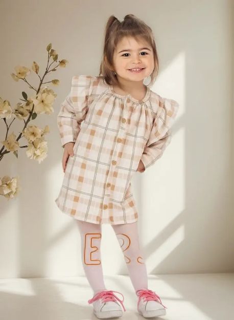 Imagen de Vestido Midi Xadrez Baby Gut Bebé Manga Larga Marrón Claro Cuadros 4 (36 A 42 Meses)