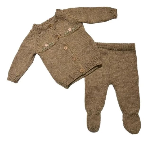 Imagen de Conjunto Tejido A Mano Saco Y Pelele Con Pie Hipoaler Bebes  - Beige - 0-3 meses