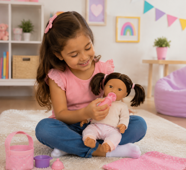 Imagen de Muñeca bebé con cabello castaño oscuro 35cm