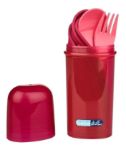 Imagen de Pack cubiertos y babero silicona con estuche Bebedue -rojo